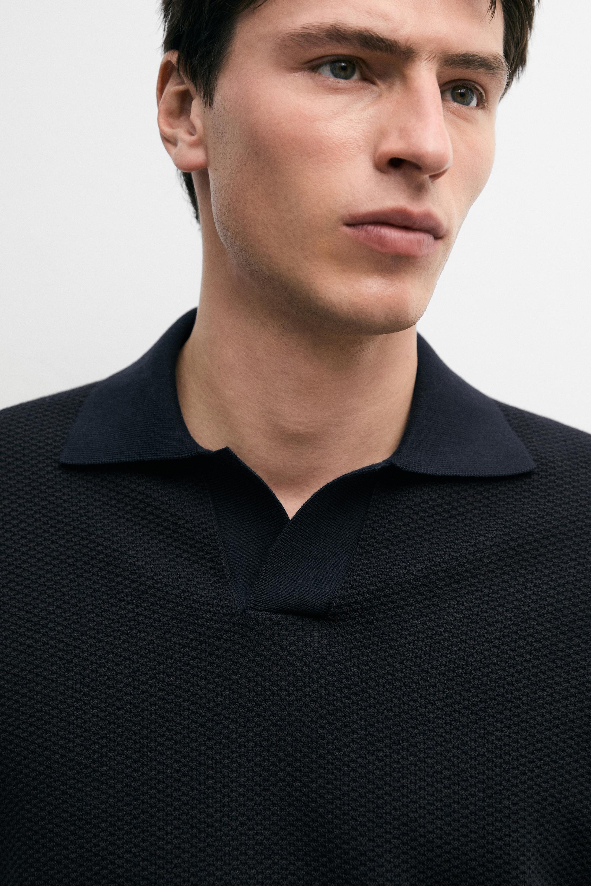 Pull polo en maille texturée 100 % coton